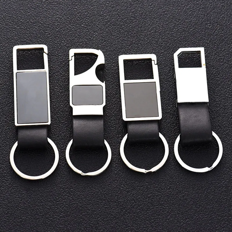 Wholesale High Quality Business Mens Gift Silver Metal Key Chain Black Leather Car Keychain in Stock