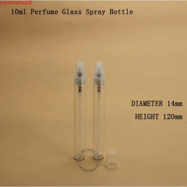 50pcs / lot 10ml bottiglia di profumo di vetro vuota con bottiglia di atomizzatore riutilizzabile spray Donne imballaggio cosmetico Contenitore liquido contenitore di plastica Capgood quantità