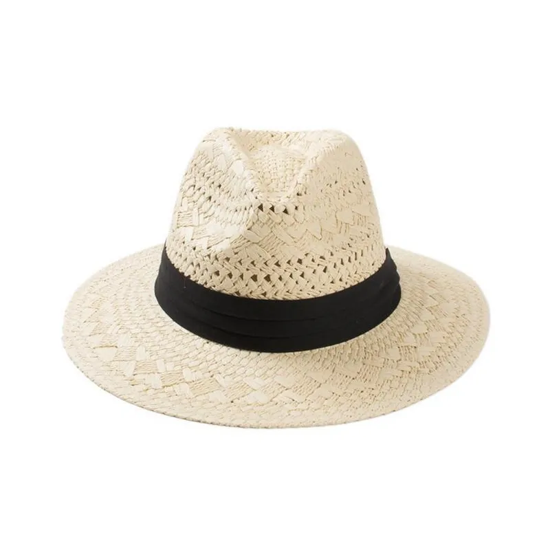 New Hollow Straw Sun for Women Trilby Summer Panama Hats with Wide Brim Beach UV Hat Viseras Mujer Zomer Hoeden 60204 Y200714