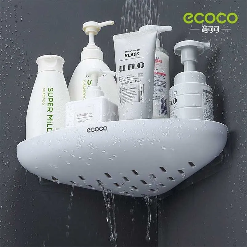 ECOCO Bathroom Storage Shelf Shower Snap Up Corner Shampoo Holder Basket Wall Shelves for Shelving Kitchen 220125