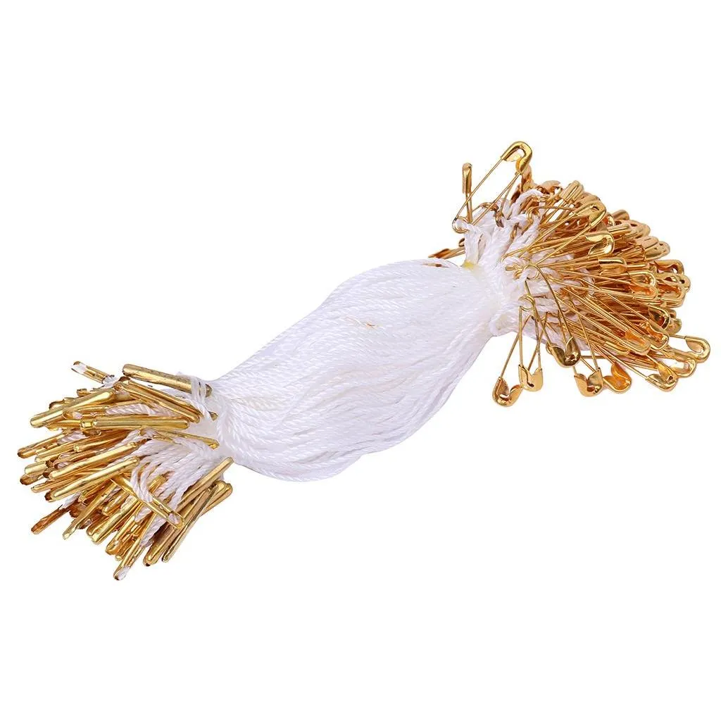 1000 pcs 10.5cm white hang tag string with gold brass safety pin good for garment