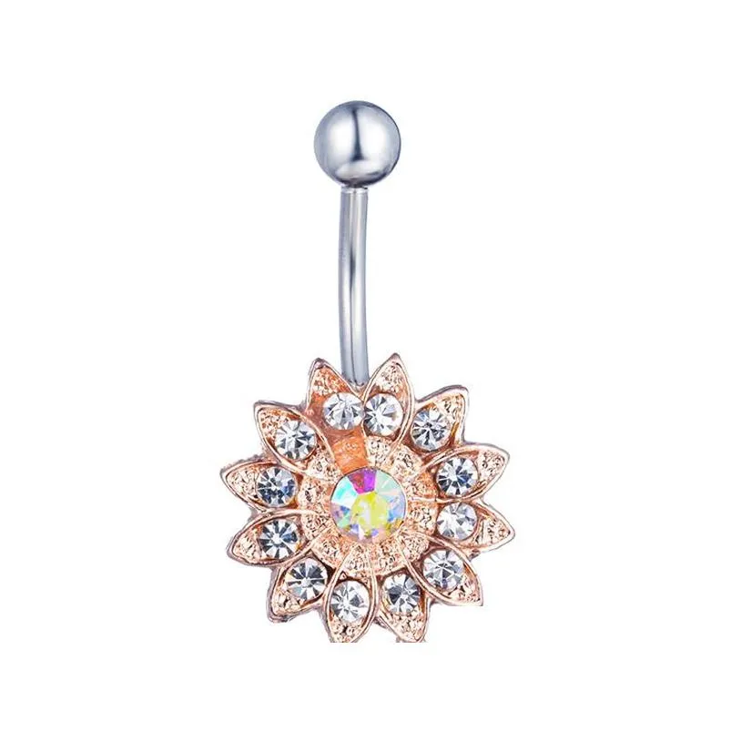 d0691 ( 4 color ) clear ab sunflower style navel button ring piercing body jewlery 1.6*11*5/8 belly ring body jewelry