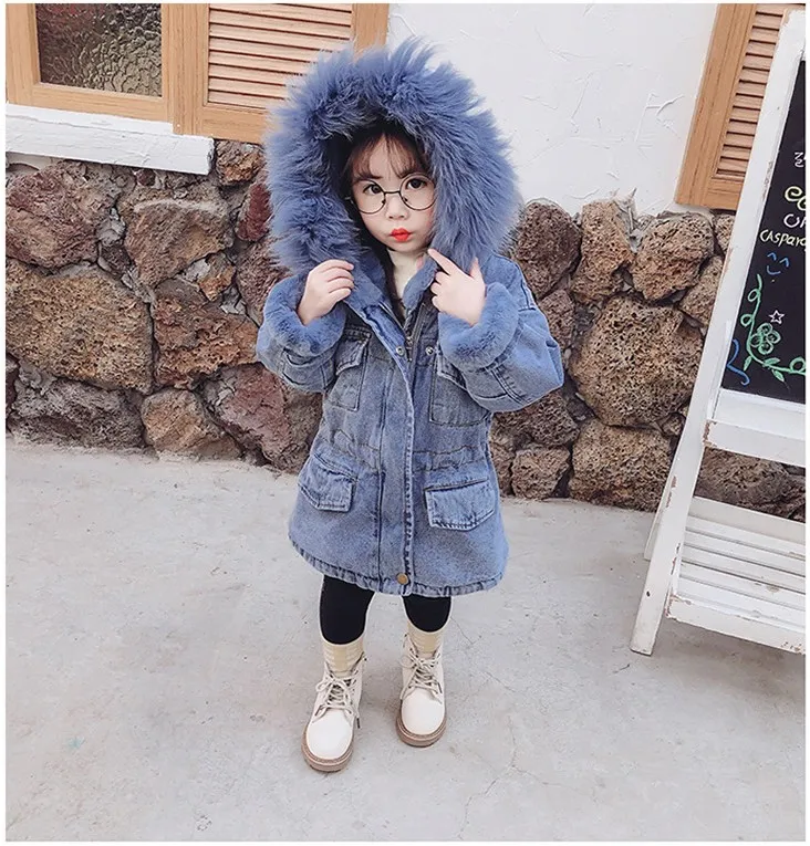 Girls Winter Denim Hooded Coat With Fur Collar Cotton Jacket For Kids Baby Girl Outwear From Childclothes02 37.37 DHgate.Com