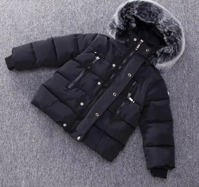 Kids Jacket Winter Warm Coats Thicken Natural Fur Collar Hooded Outerwear Baby Boys Girls Clothes