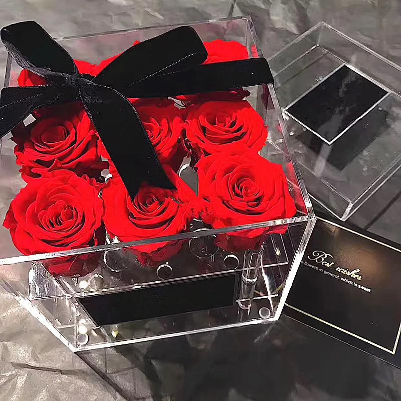 Rose Storage Transparent Makeup Organizer Acrylic Flower Box for Girls Gift Y1113