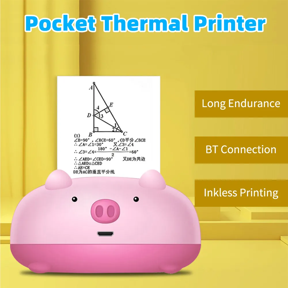 Impressora de etiquetas térmica Mini fabricante de etiquetas portátil Sem tinta BT 200dpi Home Office Photo Memo Pergunta errada Impressora de impressão rápida com cabo USB Presente para crianças