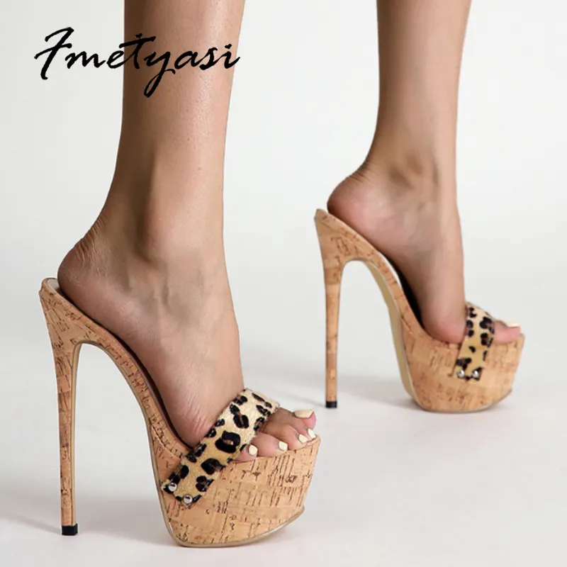 Sandales à talons fins et plateforme pour femmes, chaussures d'été Sexy, léopard, bout ouvert, talons hauts de 16CM, chaussures à la mode, 35-42, nouvelle collection 2022