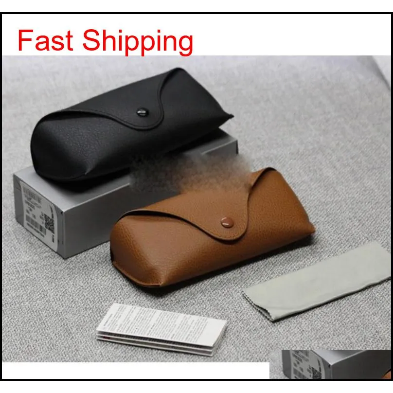 wholesale black sun glasses case retro brown leather sunglasses box discount cheap fashion eye glasses pouch without cleaning cloth