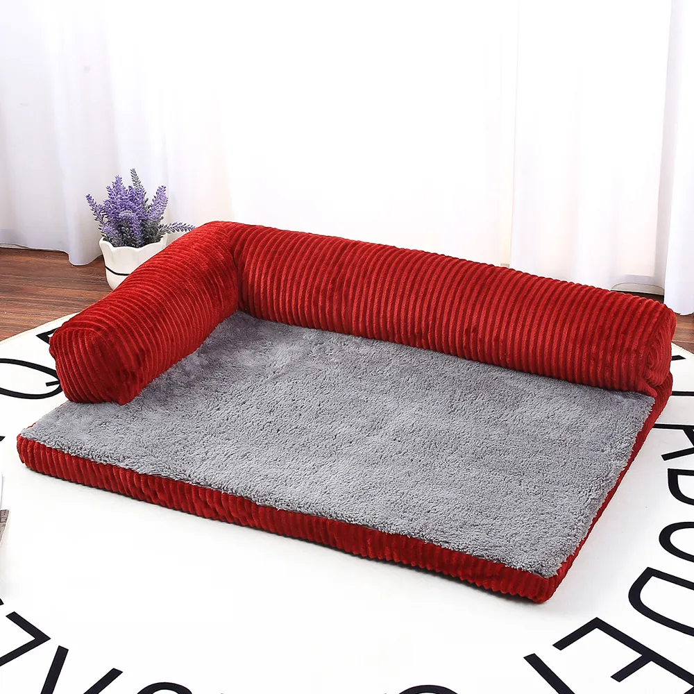 Hundebett Weiche Haustier Katze Hundebetten mit Kissen Mermory Foam Puppy Dog House Kissenmatte L-förmige Sofa Couch für große kleine Hunde LJ201203