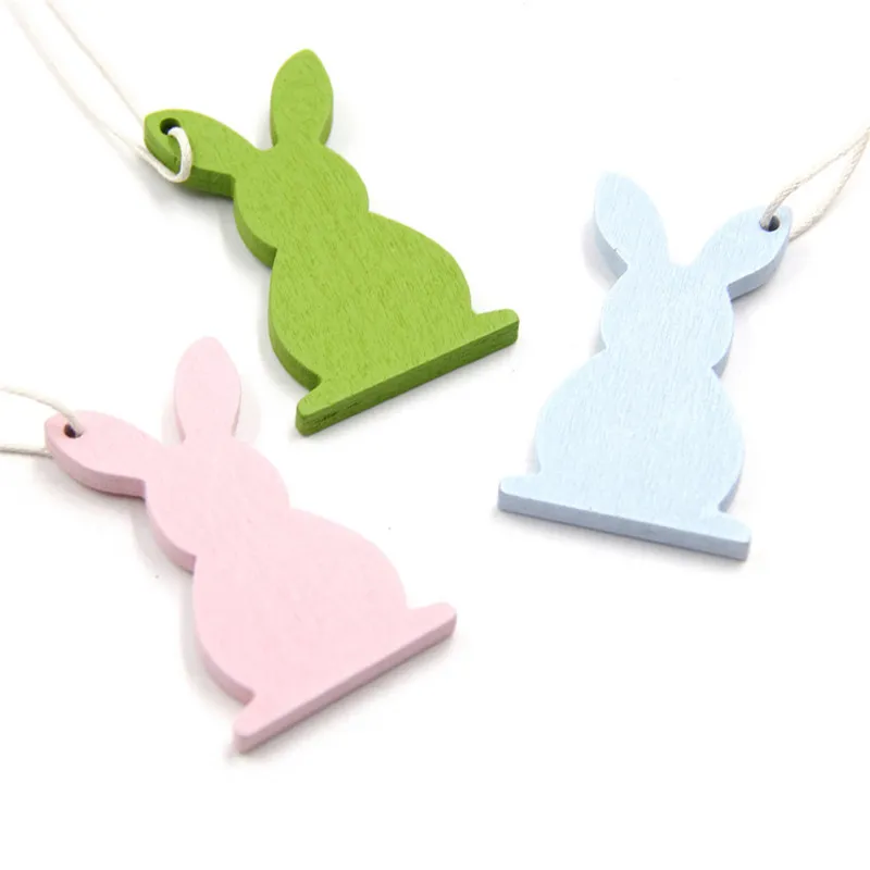 Easter wooden Hanging Pendant Solid Color Egg Rabbit Shaped Hanging Ornament Easter Home Decoration /bag