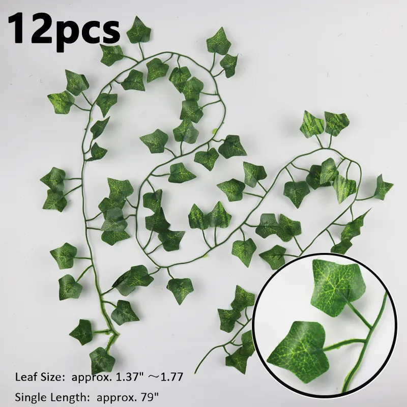 12 Pcs Artificial Ivy Fake Vine Leaves Garland Greenery Foliage