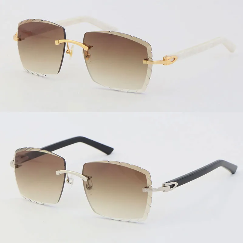 Sem aro homem mulher quadros 3524012-A original mármore branco prancha óculos de sol moda alta qualidade lentes esculpidas vidro unisex 18k ouro metal quadro grande quadrado óculos