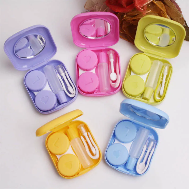 Mini Square Contact Lens Accessories Case with Mirror Women Eyes Colored Contact Lenses Box Container Lovely Travel Kit