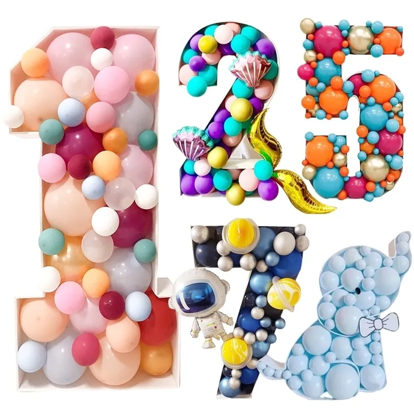 DIY Anniversaire Numéro Ballons Boîte De Remplissage Cadre Mosaïque Coeur Boules Anniversaire Baby Shower Décorations De Mariage Partie Toile De Fond 220225