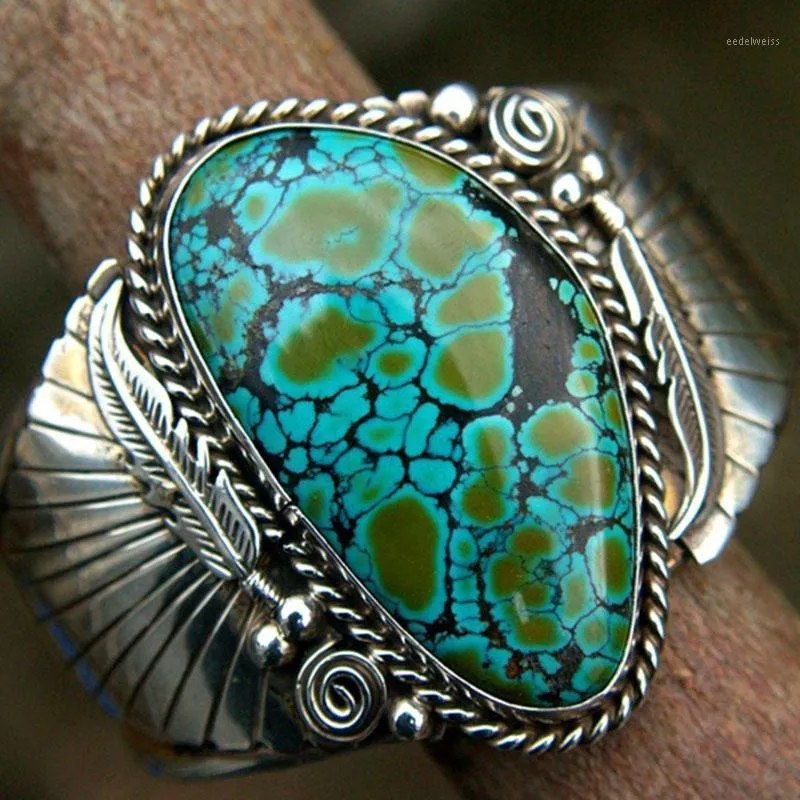 Rings de cluster Vintage turquesas grandes para mulheres baguda femme boho étnico retro antigo anel para homens de jóias de moda acessórios Z5x7451