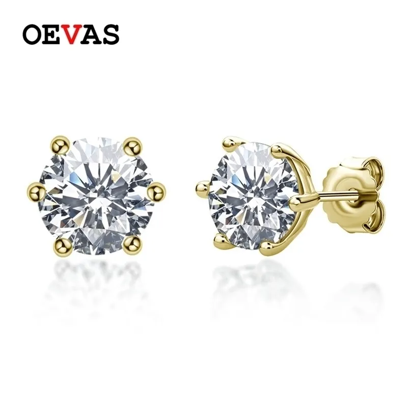 Oevas real 1 karaat d kleur stud oorbellen voor vrouwen 100% 925 sterling zilver goud mousserende bruiloft fijne sieraden 220216