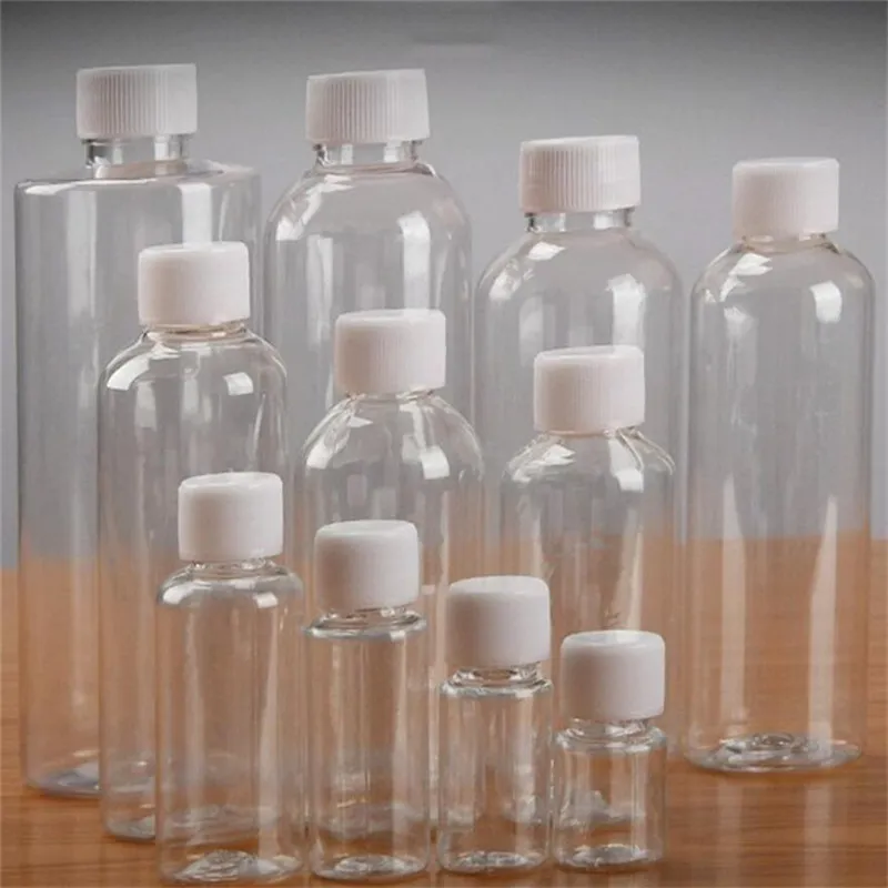 クリアペットプラスチックボトル5ml 10ml 20ml 30ml 50ml 60ml 80ml 100ml 120ml詰め替え可能なボトル空の容器