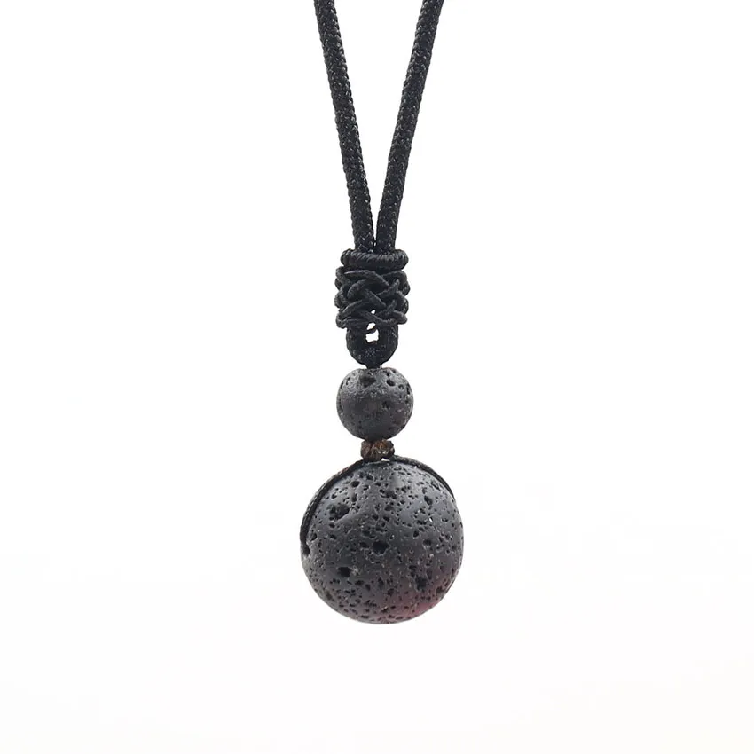 YJXP Natural Lava Stone Pendant Rope Chain Necklace 18mm Volcanic Round Bead Trendy Necklaces Lucky Charms Amulet Jewelry 1 Pcs288J