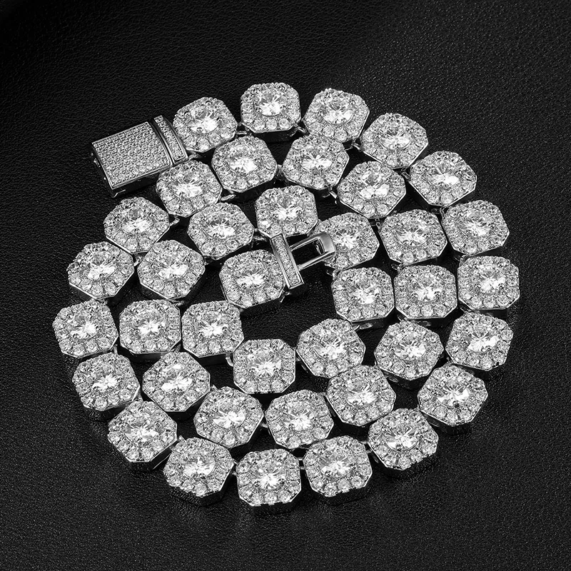 Hip Hop Gold Silver 11mm Cube Square Cubic Zircon Chain Necklace Micro Pave CZ Copper Smycken Drop