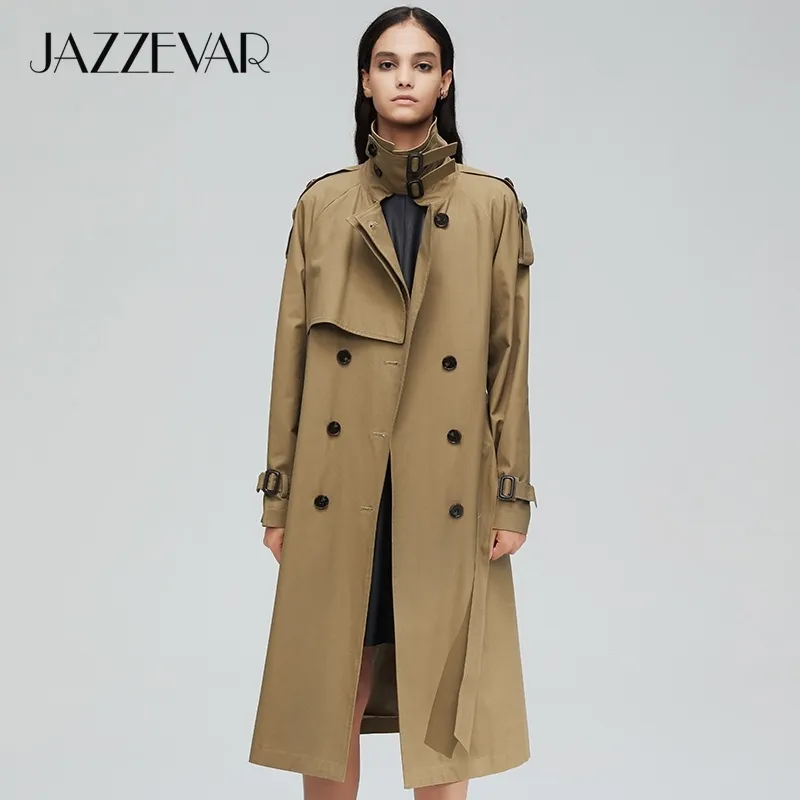 JAZZEVAR nouveauté automne haut trench-coat femmes double boutonnage long survêtement pour dame haute qualité pardessus femmes 9003 201103