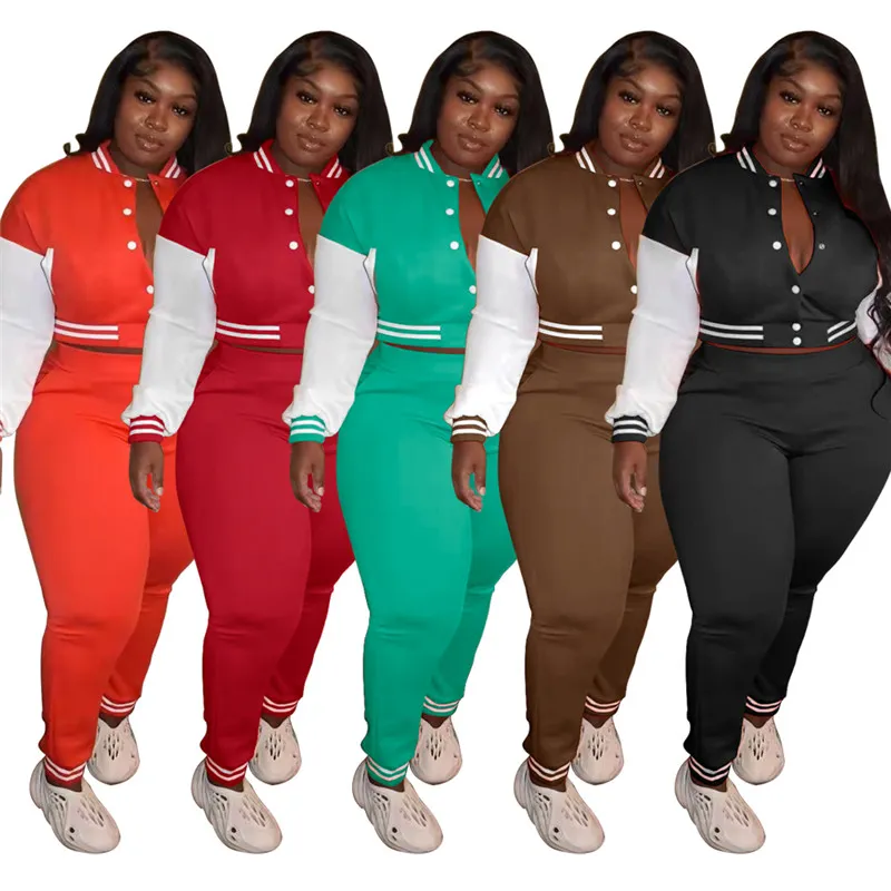 3XL 4XL 5XL Plus La Taille Uniforme De Baseball Femmes Survêtements À Manches Longues Veste Pantalon De Jogging Deux 2 Pièces Ensemble Automne Hiver Survêtements Ensemble Assorti En Gros 6544