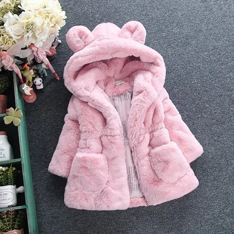 2-7 ans bébé fille vêtements pour enfants fausse fourrure veste à capuche mignon plus épais chaud doux manteau enfant vêtements d'hiver pour enfants BC1861 201126