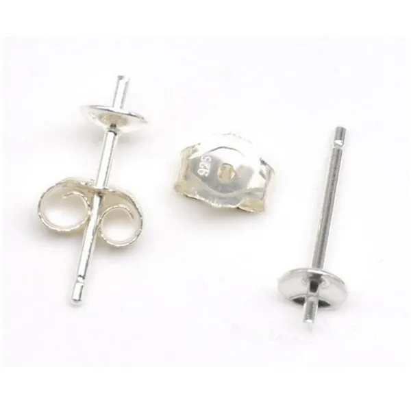 Sterling 925 Silver Ear Studs Findings Stud with Back, Earring Base and Back Stopper Sets Wholesale 50 Pairs