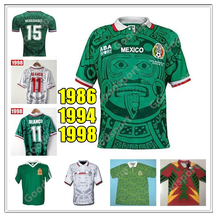Retro 98 Mexican Soccer Jersey: Blanco 11 Hernandez, 15 Campos
