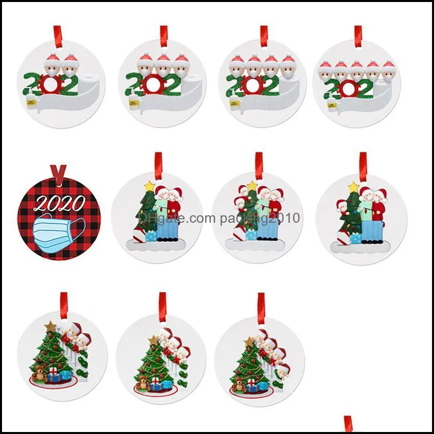 30style Ceramic Christmas Ornaments 3 Inch Round Tree Pendant Santa Wearing a Mask Decorations a25