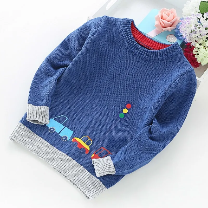 New Boy Sweater Children Clothing Cars Pattern Knitted Sweater Baby Boy Pullover Sweater Knitwear 2-5T Kids Kids Sweaters 201128