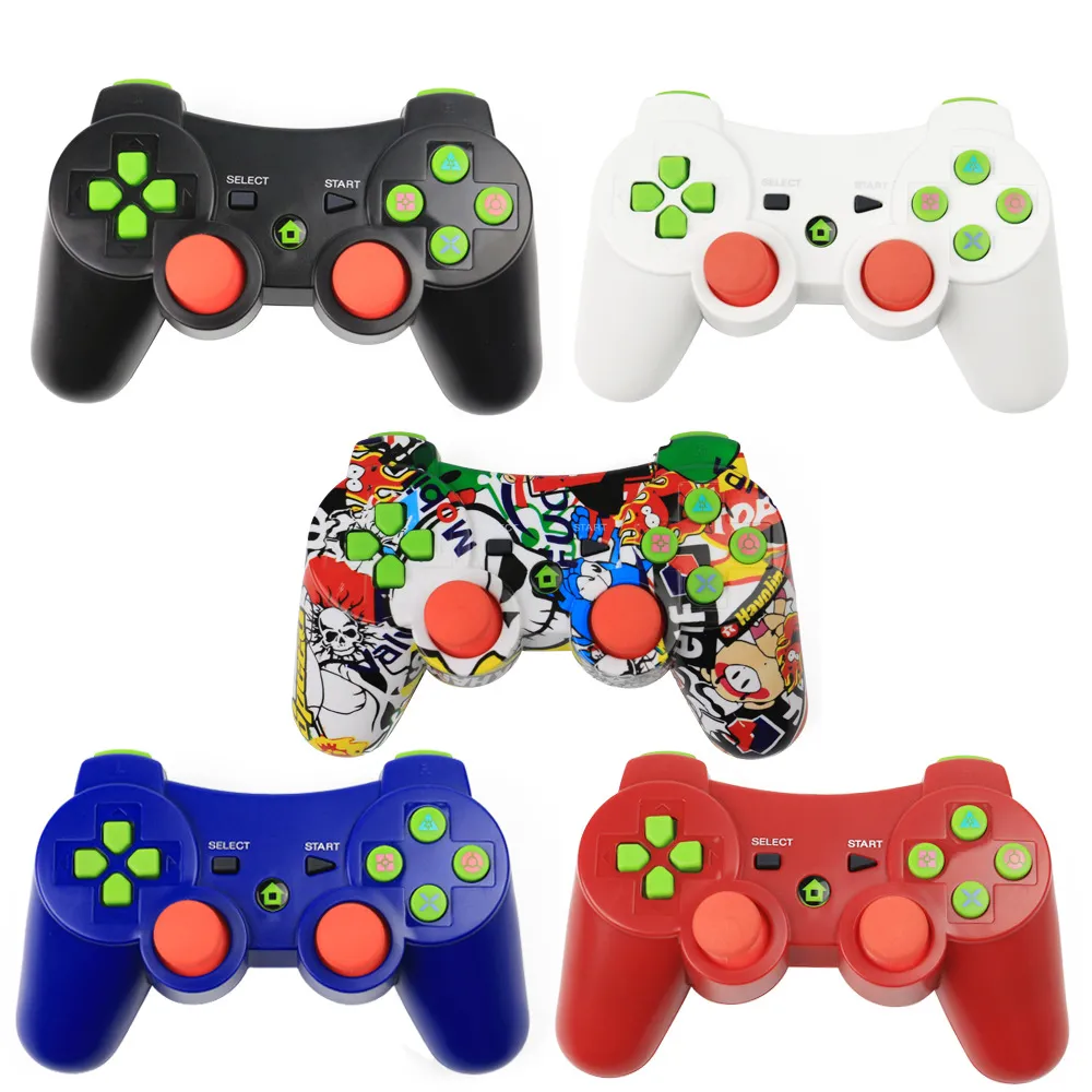 Toptan Renkli PS3 Kontrolörleri Kablosuz Denetleyici Bluetooth Oyun Denetleyicileri PlayStation 3 PS3 Kablosuz Joystick için Şok Gamepad