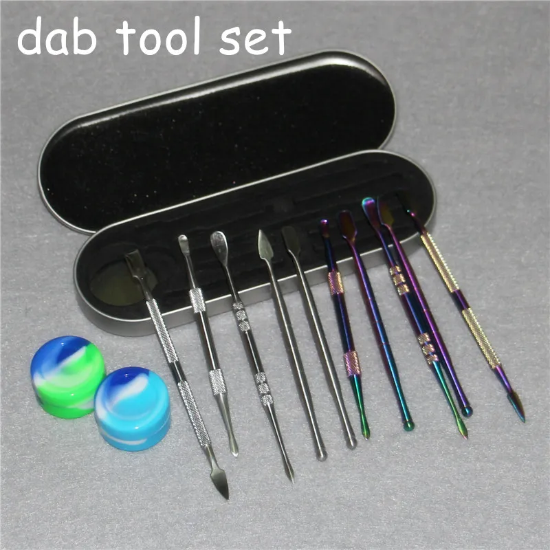 10pcs Wax dabbers Dabbing tool with silicone jar Bar dabber oil tools Stainless Steel Pipe CleaningTool DHL