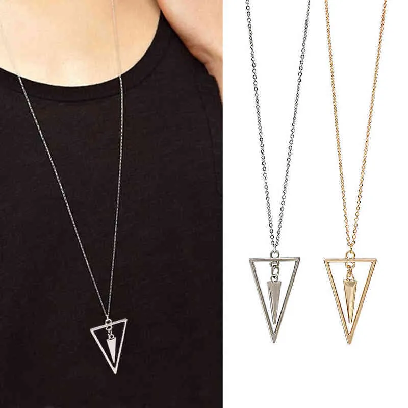 Enkel metall hängande triangel hängsmycke halsband lång tröja kedja minimalistiska smycken för kvinnor Collana Kolye bijoux krage mujer g220310