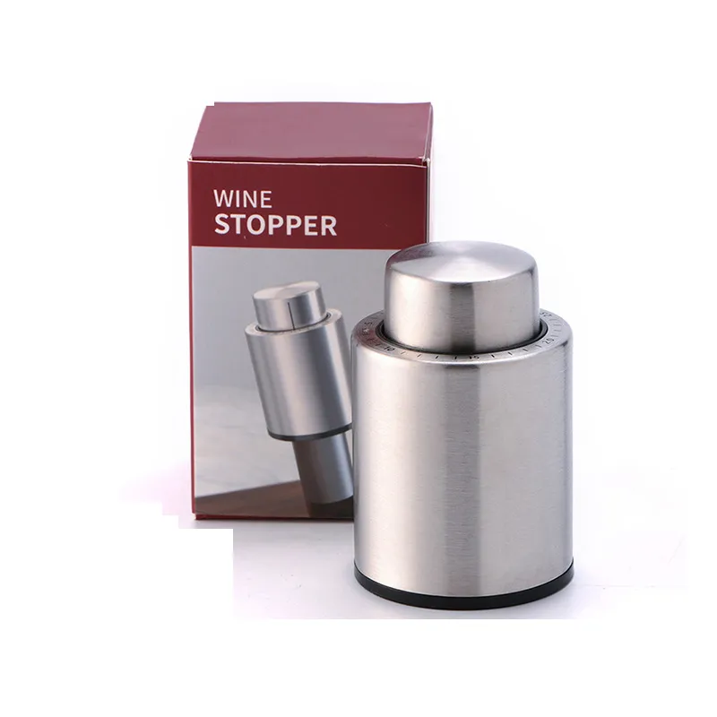 Silver Elegant Stainless Steel Vacuum Wine Stopper Vacuum Seal Wine Stopper ABS bottle Stoppers, Wine Pump Vacuum Stoppers