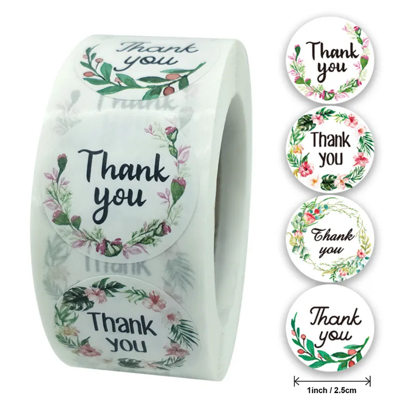 Cirkel Dank u Stickers Seal Labels Flower Food Sticker Handgemaakte briefpapier voor het ondersteunen van mijn kleine bedrijven