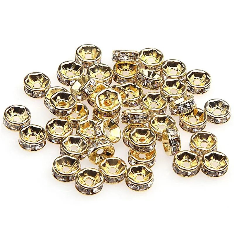 500pcs / lot metal legering 18k guld silver färg kristall rhinestone rondelle lösa pärlor spacer för diy smycken gör grossist pris