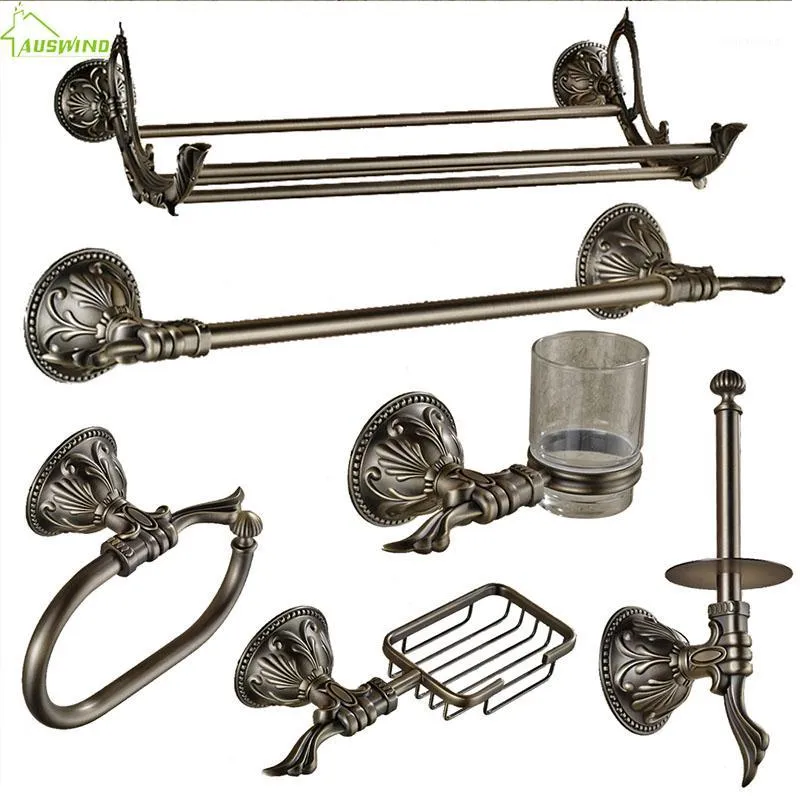 Badzubehör-Set Archaistic Bronze Badezimmer-Hardware-Sets Geschnitztes Regal Zubehör aus gebürstetem massivem Messing1