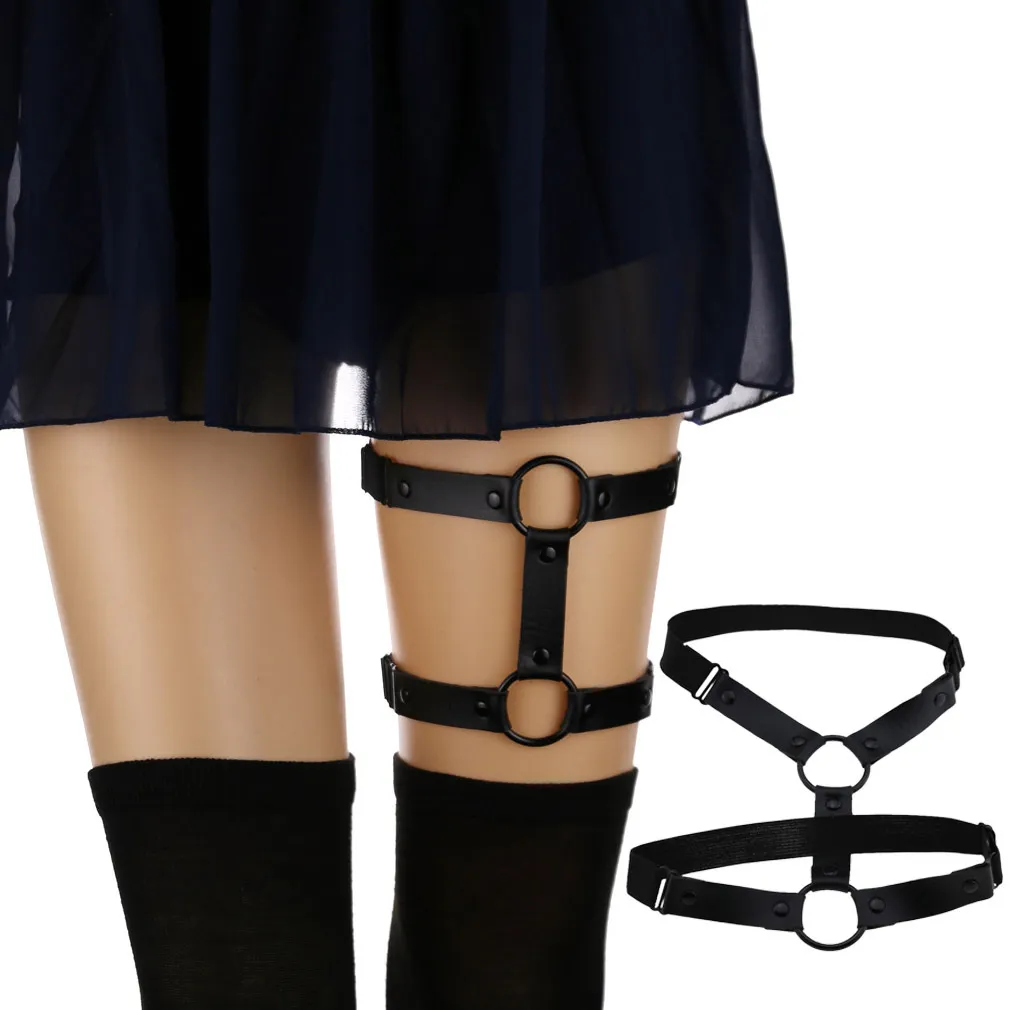 Sexy Adjustable Elastic Leather Leg Harness Garter Belt cosplay Nightclub Metal Thigh Rings for women fashion jewelry will and sandy new