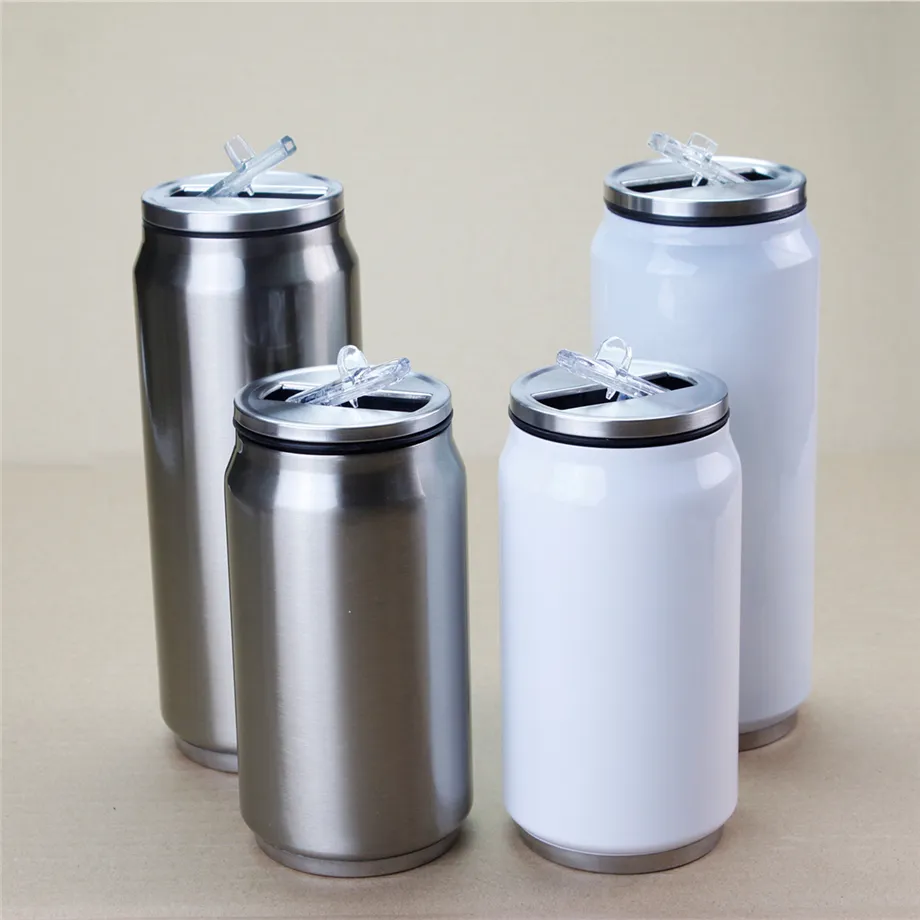 Sublimation Cola Can Straw Bottle Coke Tumbler 12oz/350ml 17oz/500ml 18/8 Stainless Steel 2-Wall Insulated Vacuum DIY Mug Cup Beverage Flask