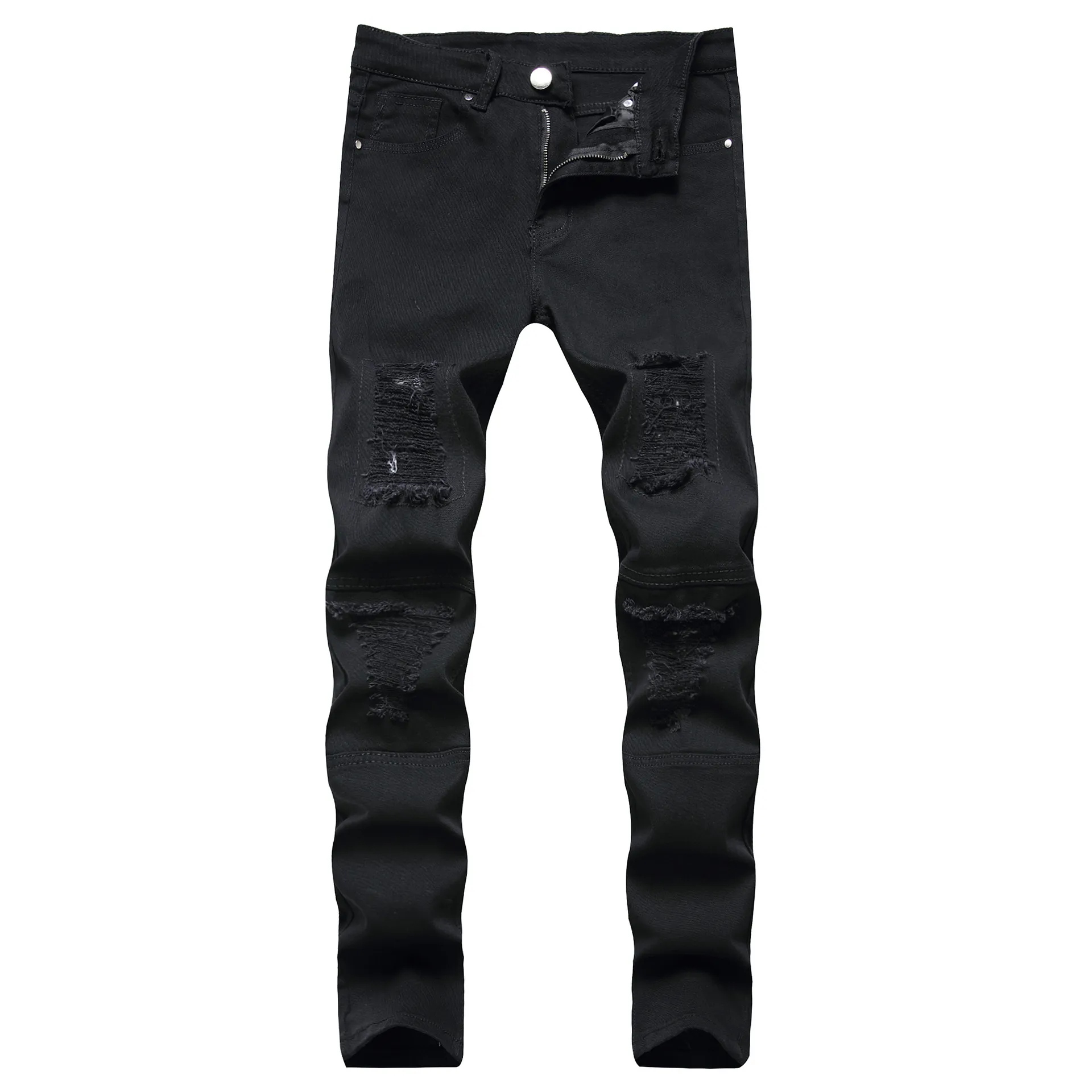 GODLIKEU Jean déchiré pour hommes Hip Hop Biker Stretch noir pantalon en jean skinny vieilli