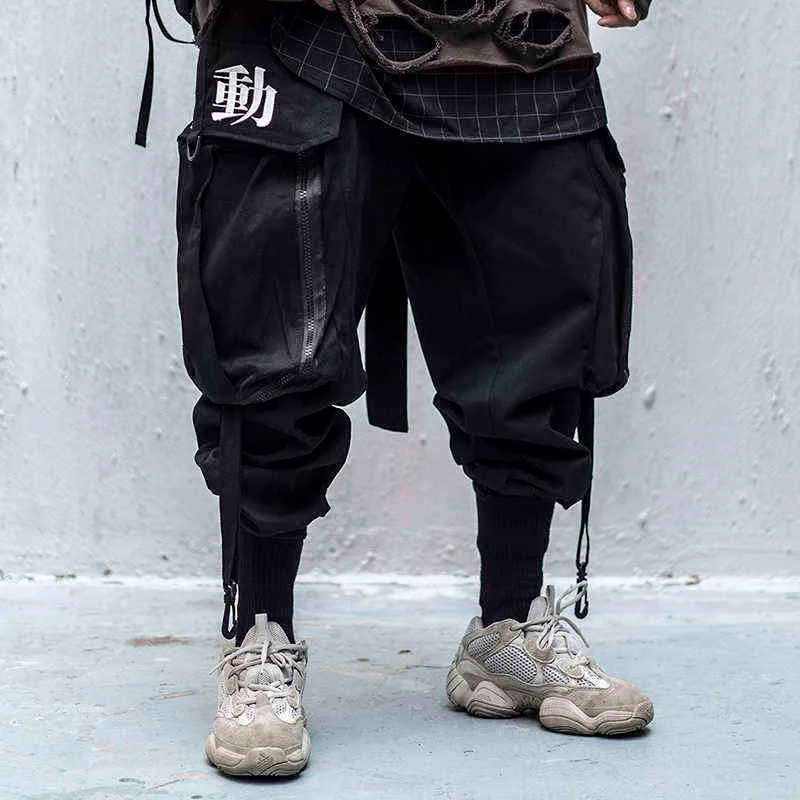 Japanese Streetwear Kanji Ribbon Black Cargo Jogger Pants Men H1223 ...