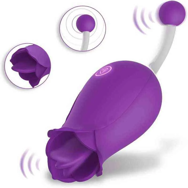 NXY Vibromasseurs Vibration 2 en 1 Lick Point g Stimulateur de la langue rose et du clitoris Mamelon Vaginal Massager du sein Masturbation féminine Sex Toys 0105