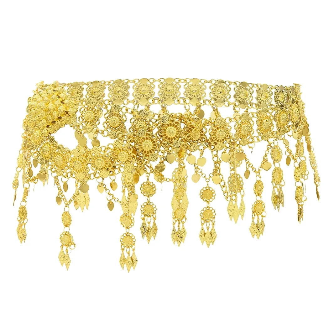 Indian Style 14K Gold Plated Metal Flower Belly Chains Dancing Summer Beach Sexy Body Women Jewelry