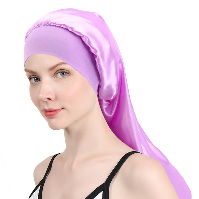 Extra stort långt hår elastiskt breda satin bonnet sovande hattar wrap night cap hair care bonnet för kvinnor män unisex cap bonnet