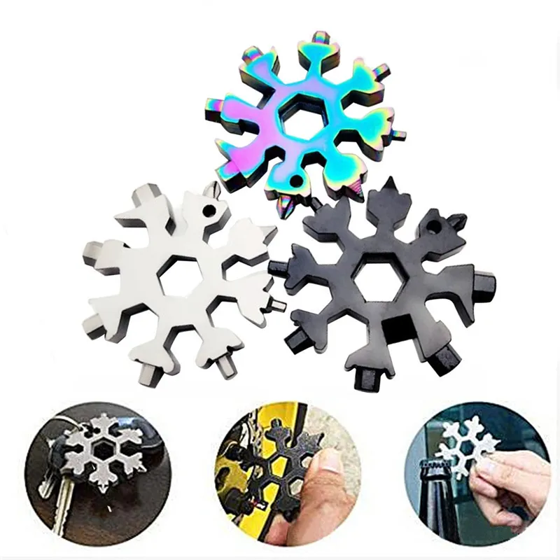 Christmas Gift Snowflake Multi Tool 18 in 1 Snowflake Multitool Wrench Multitool Bottle Openers Key Ring Bike Fix Tool Snowflake T3I51658