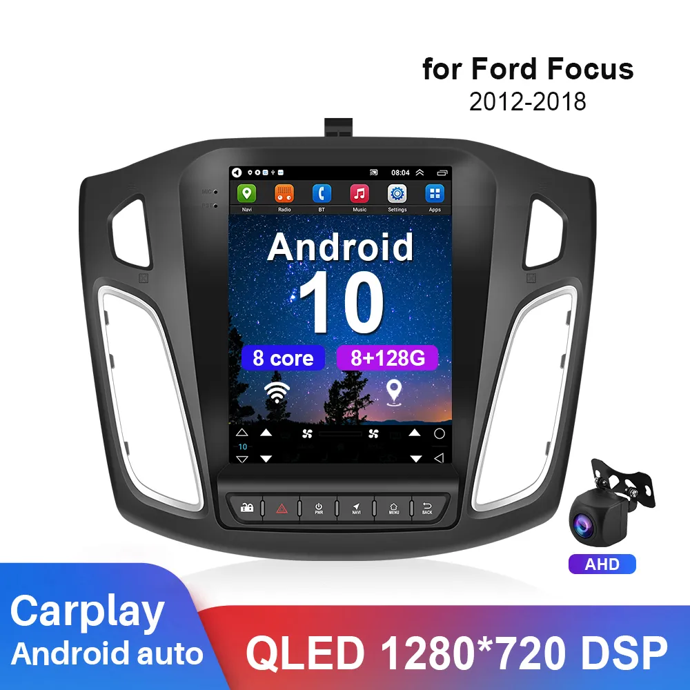Audio radiofonico per auto da 9.7 pollici per Ford Focus 2012-2018 QLED schermo GPS Android 10 ricevitore stereo 2 Din lettore multimediale per auto