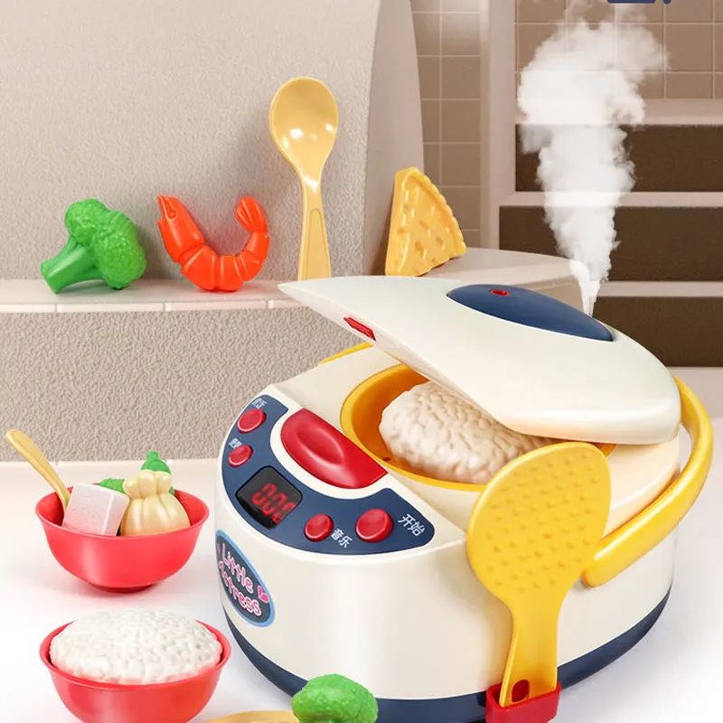 Kids Kitchen Toys Simulation Electric Rice Cooker Interactive Toy Mini Kitchen Food Pretend Play House Role Playing Girls Toys LJ201009