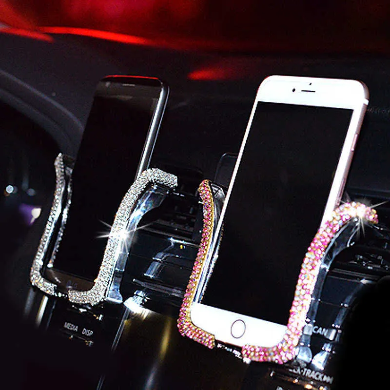 Support universel pour téléphone de voiture avec clip de montage en cristal pour grille d'aération de voiture pour iPhone