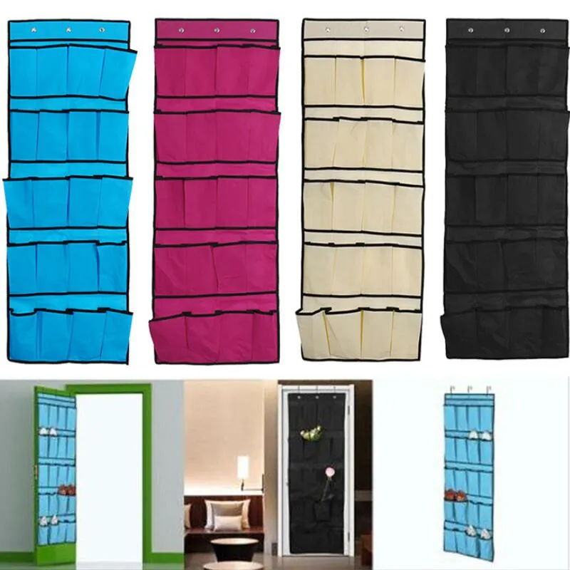 20 Pockets Non Woven Hanging Storage Bags Door Holder Home Shoes Organizing Bag with Hook Space Saver Organizer LX3517