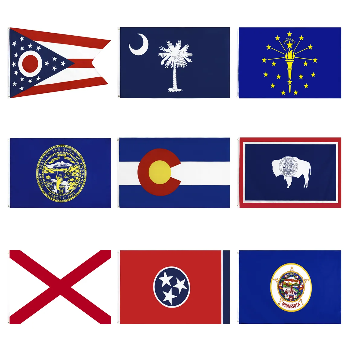 9 États Alabama Tennessee Flag Minnesota Indiana Wyoming Ohio USA State Freessipping Banner Order Order Direct Factory 90x150 pour la décoration